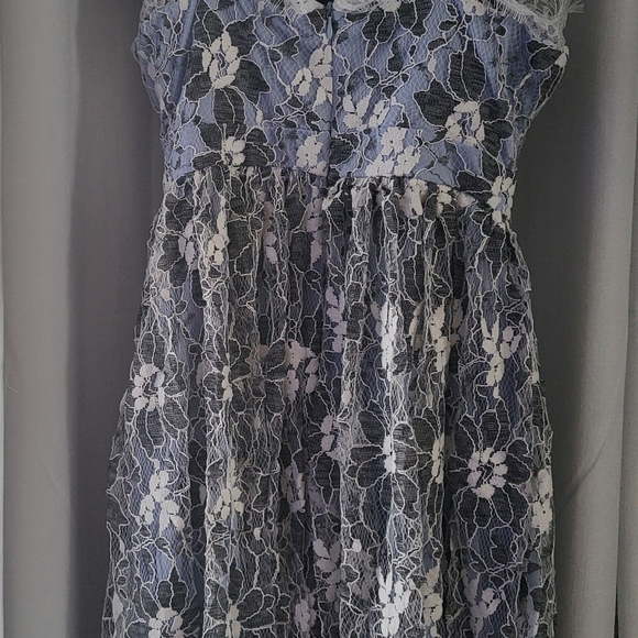 Midi Dress Floral Lace Gray Size L Party Sleeveless - Picture 3 of 5